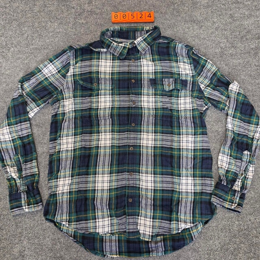 George Mens XL Green, White, and Blue Plaid Flannel Shirt